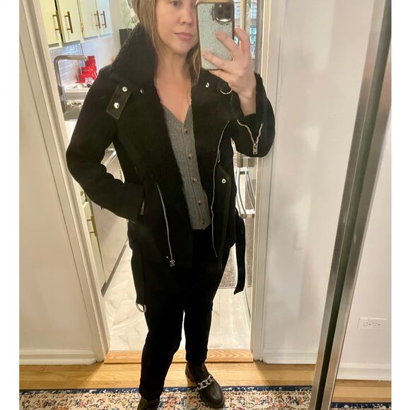 IRO Notting Sherpa Fur Shearling Cotton Jacket Coat Biker Moto Motorcycle sz 34 - Picture 4 of 14